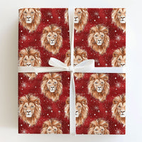 Red Snowflake Gift Wrap, Watercolor Lion Christmas Wrapping Paper, Wildlife Winter Holiday Wrapping Paper, Animal Lover Holiday Gift Wrap