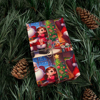 Adorable Cartoon Holiday Gift Wrap, Santa and Little Girl Christmas Wrapping Paper, Festive Xmas Present Paper, Kids Holiday Gift Wrap Roll
