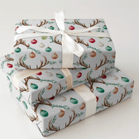 Rustic Holiday Ornament Gift Wrap, Deer Antler Christmas Wrapping Paper, Farmhouse Woodland Wrapping Paper, Festive Winter Gift Wrap Roll