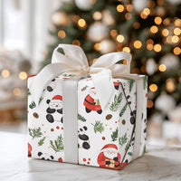 Adorable Panda Christmas Gift Wrap, Panda Santa Wrapping Paper, Watercolor Animal Holiday Present Paper, Whimsical Xmas Wrapping Paper
