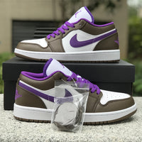 Low Top Sneakers, White Purple Brown Colorway, Lace Up Design, Casual Gift for Sneaker Fans