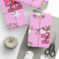 Adorable Cartoon Gnome Gift Wrapping Paper, Pink Flying Gnome Wrapping Paper, Pastel Holiday Gift Wrap, Whimsical Christmas Gift Wrapping Paper