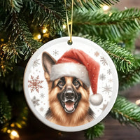 Santa Hat Dog Ornament, German Shepherd Christmas Ornament, Ceramic German Shepherd Holiday Decor, Pet Lover Tree Keepsake Present