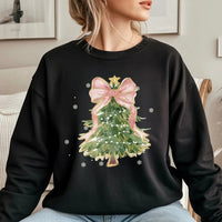 Aesthetic Pink Bow Holiday Crewneck, Coquette Christmas Tree Sweatshirt, Adorable Winter Tree Pullover, Trendy Girly Xmas Present for Her
