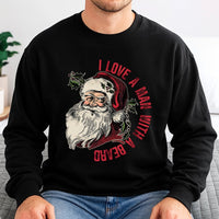 Retro Santa Graphic Crewneck, I Love A Man with A Beard Sweatshirt, Humorous Xmas Pullover, Holiday Humor Jumper, Christmas Present for Her