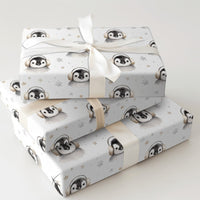 Adorable Watercolor Winter Animal Gift Wrap, Baby Penguin Christmas Wrapping Paper, Snowflake Holiday Wrapping Paper, Festive Baby Gift Wrap