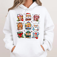 Humorous Fast Food Holiday Hooded Sweatshirt, Christmas Chicken Nuggets Hoodie, Adorable Foodie Pullover Hoodie, Festive Graphic Sweater Food Present