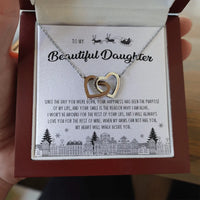Two Tone CZ Double Heart Pendant Necklace, Daughter Interlocking Heart Necklace, Surgical Steel Jewelry, Christmas Present for Daughter