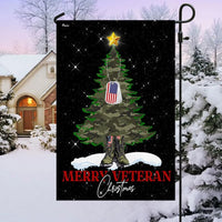 Military Boots Camo Tree Yard Banner, Merry Veteran Christmas Garden Flag, Double Sided Holiday Flag, Patriotic Lawn Decor