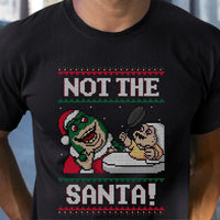 Humorous Holiday Dino Graphic Tee, Not the Santa Dinosaur Christmas Shirt, Retro Ugly Sweater T-Shirt, Dinosaur Lover Xmas Present Shirt