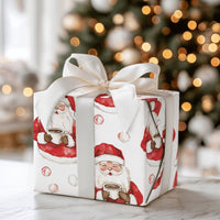Hot Cocoa Christmas Gift Wrap, Watercolor Santa Wrapping Paper, Adorable Santa Claus Holiday Wrapping Paper, Polka Dot Xmas Wrapping Paper Roll