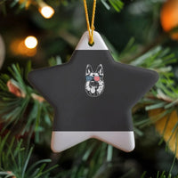 USA Flag Sunglasses Dog Ornament, German Shepherd Patriotic Star Ceramic Ornament, German Shepherd Christmas Tree Decor, Dog Lover Present