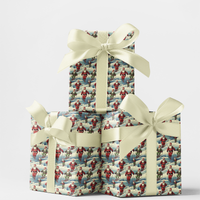 North Pole Downhill Gift Wrap, Skiing Santa Wrapping Paper, Winter Sports Christmas Paper, Elves Ski Present Wrap Roll, Skier Holiday Present