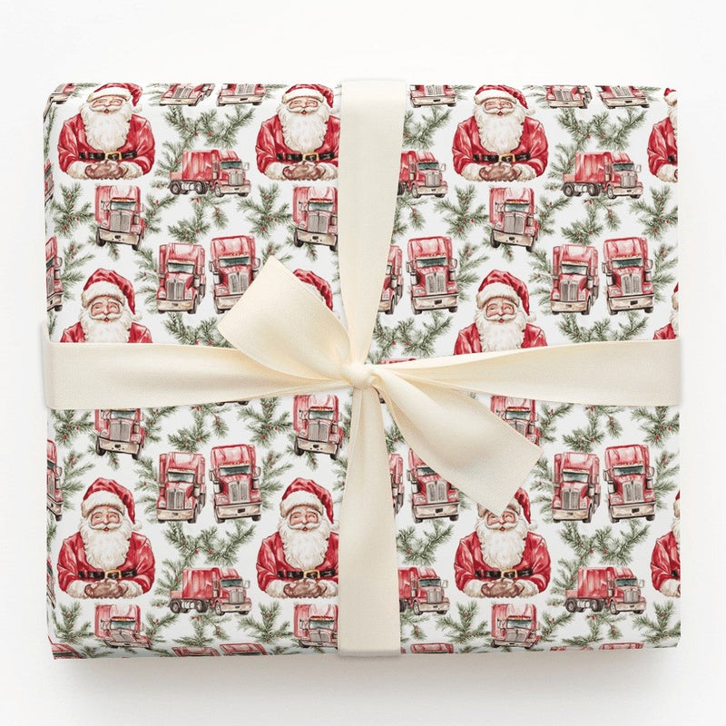 Santa Claus Trucker Gift Wrap, Semi Truck Christmas Wrapping Paper, Big Rig Holiday Wrapping Paper, Truck Driver Christmas Wrapping Paper