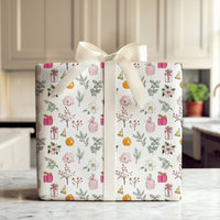 Watercolor Poinsettia and Floral Gift Wrap, Pink Christmas Wrapping Paper, Winter Botanical Gift Wrapping Paper