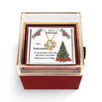 Hauoli Kalikimaka Daughter Present, Hawaiian Christmas Love Knot Necklace, CZ Crystal Pendant Necklace, Tropical Holiday Jewelry from Dad