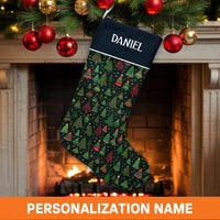 Custom Festive Tree Christmas Stocking, Personalized Christmas Tree Stocking, Velboa Holiday Mantle Stocking, Family Xmas Hanging Stocking