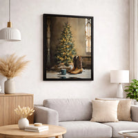 Cowboy Boots Holiday Tree Canvas Print, Western Christmas Canvas Wall Art, Rustic Country Christmas Canvas, Cowgirl Xmas Decor Present