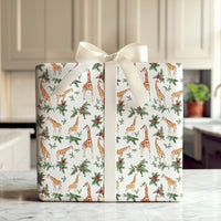 Watercolor Safari Gift Wrap, Christmas Giraffe Wrapping Paper, Holly Berries Wrapping Paper Roll, Holiday Animal Gift Wrap