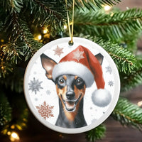 Min Pin Dog Christmas Ornament, Miniature Pinscher Santa Hat Ceramic Ornament, Adorable Puppy Holiday Tree Ornament, Dog Lover Keepsake Present