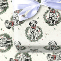 Dog Wreath Holiday Gift Wrap, Dalmatian Christmas Wrapping Paper, Puppy Lover Festive Wrapping Paper, Adorable Dog Holiday Gift Wrap Roll