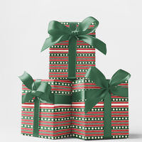 Red Green Striped Gift Wrap, Peppermint Polka Dot Wrapping Paper, Holiday Present Paper Roll, Christmas Wrapping Paper, Festive Gift Wrap