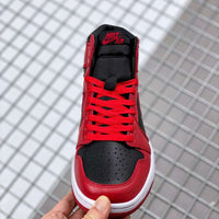 High Top Sneakers, Red Black Colorway, Lace Up Design, Casual Gift for Sneaker Fans