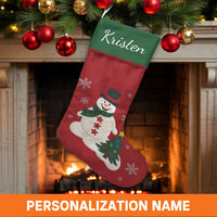 Custom Name Holiday Stocking, Personalized Snowman Christmas Stocking, Adorable Winter Character Xmas Stocking, Family Fireplace Mantle Decor