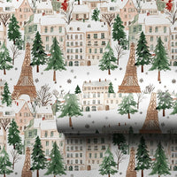 Eiffel Tower Christmas Gift Wrap, Snowy Paris Wrapping Paper, Watercolor France Winter Gift Wrap, Holiday Present Paper, Travel Lover Present