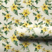 Floral Christmas Gift Wrap, Yellow Poinsettia Wrapping Paper, Watercolor Botanical Wrapping Paper, Elegant Winter Holiday Paper Roll