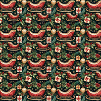 Red Gold Holiday Gift Wrap, Gilded Sleigh Christmas Wrapping Paper, Festive Sleigh Wrapping Paper, Vintage Christmas Present Wrapping Paper