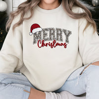 Retro Holiday Santa Hat Crewneck, Merry Christmas Leopard Print Sweatshirt, Leopard Christmas Pullover Sweater, Winter Holiday Present for Her