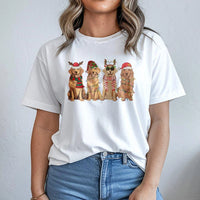 Dog with Reindeer Antlers Graphic Tee, Christmas Golden Retriever T-Shirt, Adorable Holiday Pup Shirt, Festive Golden Dog Mom Lover Tee