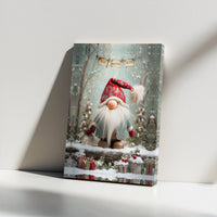 Snowy Winter Woodland Scene Canvas Print, Christmas Gnome Canvas Wall Art, Festive Holiday Wall Decor, Nordic Gnome Xmas Home Present