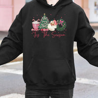 Retro Coquette Santa Hoodie, Tis the Season Christmas Hoodie, Adorable Aesthetic Santa Pullover Hoodie, Winter Holiday Hooded Sweatshirt