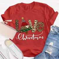 Festive Tree Graphic Shirt, Christmas Leopard Print T-Shirt, Trendy Animal Print Holiday Tee, Retro Merry Christmas Graphic T-Shirt