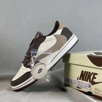 Basketball Shoes, Brown White Colorway, Reverse Hook Design, Lace Up Design, Casual Gift for Shoe Lovers