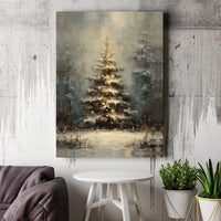 Glowing Snowy Forest Canvas, Christmas Tree Canvas Wall Art, Winter Holiday Landscape Canvas Print, Festive Wall Decor, Xmas Present Art
