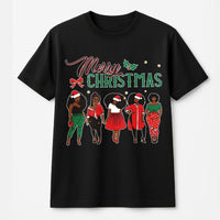 African American Sisters Santa Tee, Merry Christmas Black Queen T-Shirt, Melanin Magic Holiday Shirt, Black Girl Xmas Present Tee