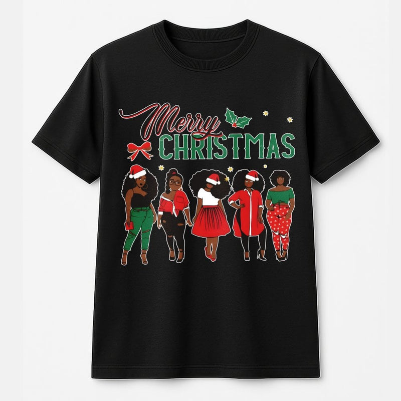 African American Sisters Santa Tee, Merry Christmas Black Queen T-Shirt, Melanin Magic Holiday Shirt, Black Girl Xmas Present Tee