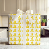Watercolor Holiday Wrapping Paper, Yellow Christmas Tree Wrapping Paper, Modern Xmas Gift Wrap, Minimalist Festive Tree Wrapping Paper Roll