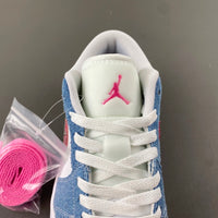 Low Top Sneakers, Blue White Pink Colorway, Lace Up Design, Casual Gift for Sneaker Fans