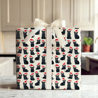 Festive Santa Hat Kitten Gift Wrap, Black Cat Christmas Wrapping Paper, Adorable Holiday Kitty Pattern Wrapping Paper, Cat Lover Gift Wrap Roll