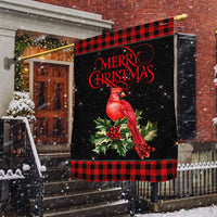 Red Buffalo Plaid Holiday Yard Flag, Cardinal Merry Christmas Garden Flag, Double Sided Winter Bird Lawn Flag, Christmas Porch Lawn Decor