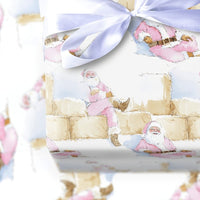 Rustic Hay Bale Christmas Gift Wrap, Pink Santa Wrapping Paper, Watercolor Country Holiday Wrapping Paper, Whimsical Western Gift Wrap