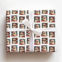 Retro Santa Claus Portrait Gift Wrap, Vintage Santa Stamp Wrapping Paper, Classic Christmas Stamp Wrapping Paper, Holiday Gift Wrap Roll