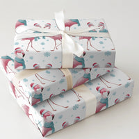Tropical Santa Hat Holiday Gift Wrap, Christmas Flamingo Wrapping Paper, Adorable Winter Animal Present Paper, Coastal Xmas Wrap Roll