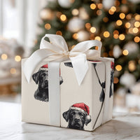 Santa Hat Dog Gift Wrap, Black Labrador Christmas Wrapping Paper, Adorable Pet Lover Holiday Wrapping Paper, Puppy Xmas Gift Wrapping Paper