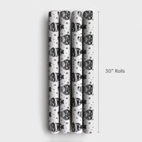 Black and White Christmas Gift Wrap Roll, Vintage Santa Wrapping Paper, Retro Santa Snowflake Present Paper, Holiday Sketch Gift Wrap Roll