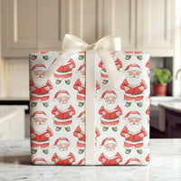 Watercolor Santa Claus Reading Book Gift Wrap, Reading Santa Wrapping Paper, Classic Christmas Gift Wrapping Paper, Holiday Book Lover Wrap